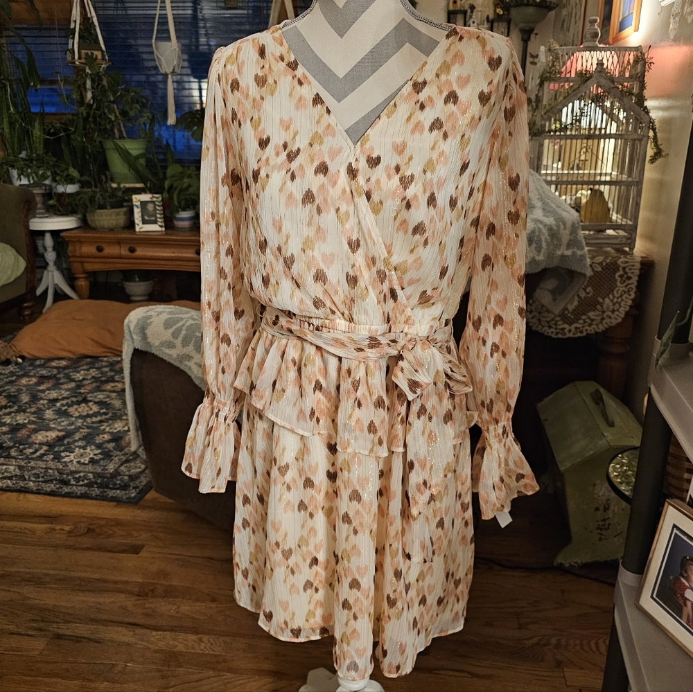 LC Lauren Conrad Heart Patterned Long Sleeve Valentines Day Dress Nwt